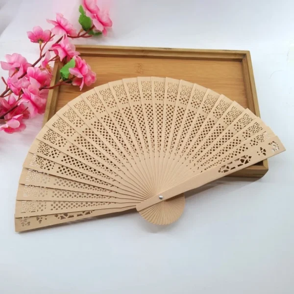 Chinese Wooden Carved Folding Hand Fan Sandalwood