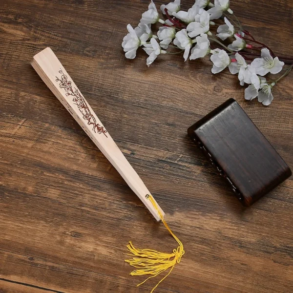 Chinese Wooden Carved Folding Hand Fan Sandalwood