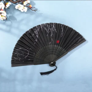 Black Bamboo Silk Folding Fan Women