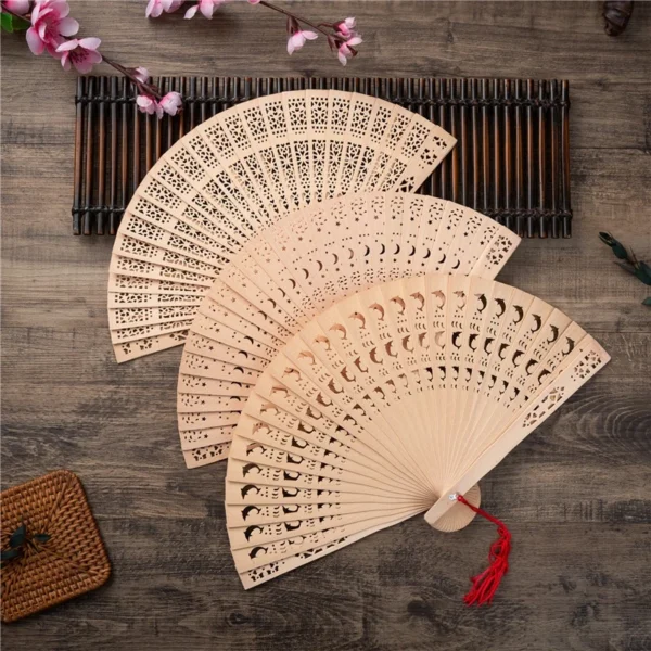 Chinese Wooden Carved Folding Hand Fan Sandalwood