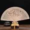 Chinese Wooden Carved Folding Hand Fan Sandalwood